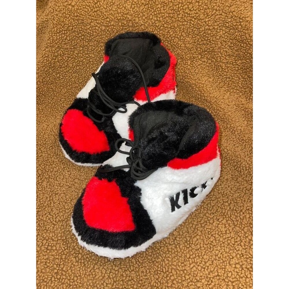 CG Kickz Plush Sneaker Slippers "Bred" Black White Red One Size Fits Most